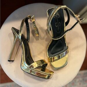 Jessica Simpson Metallic Gold Platform Ankle-Strap Heels